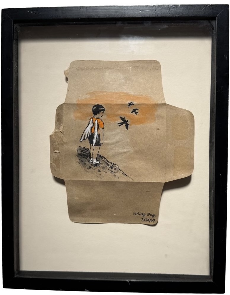 Ming Ong paint on unfolded cardboard box